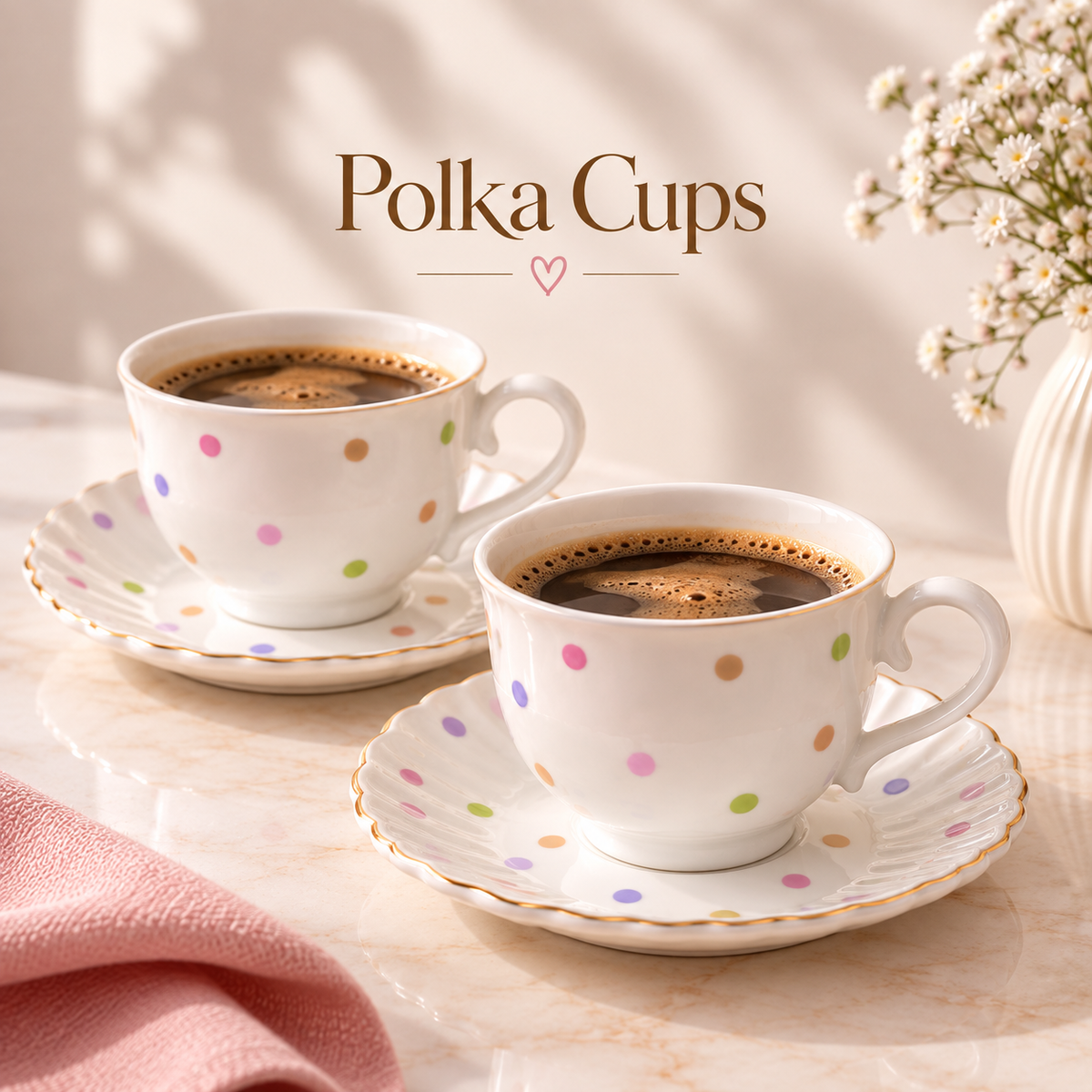 Polka Cups – Set of 12 cups with saucers