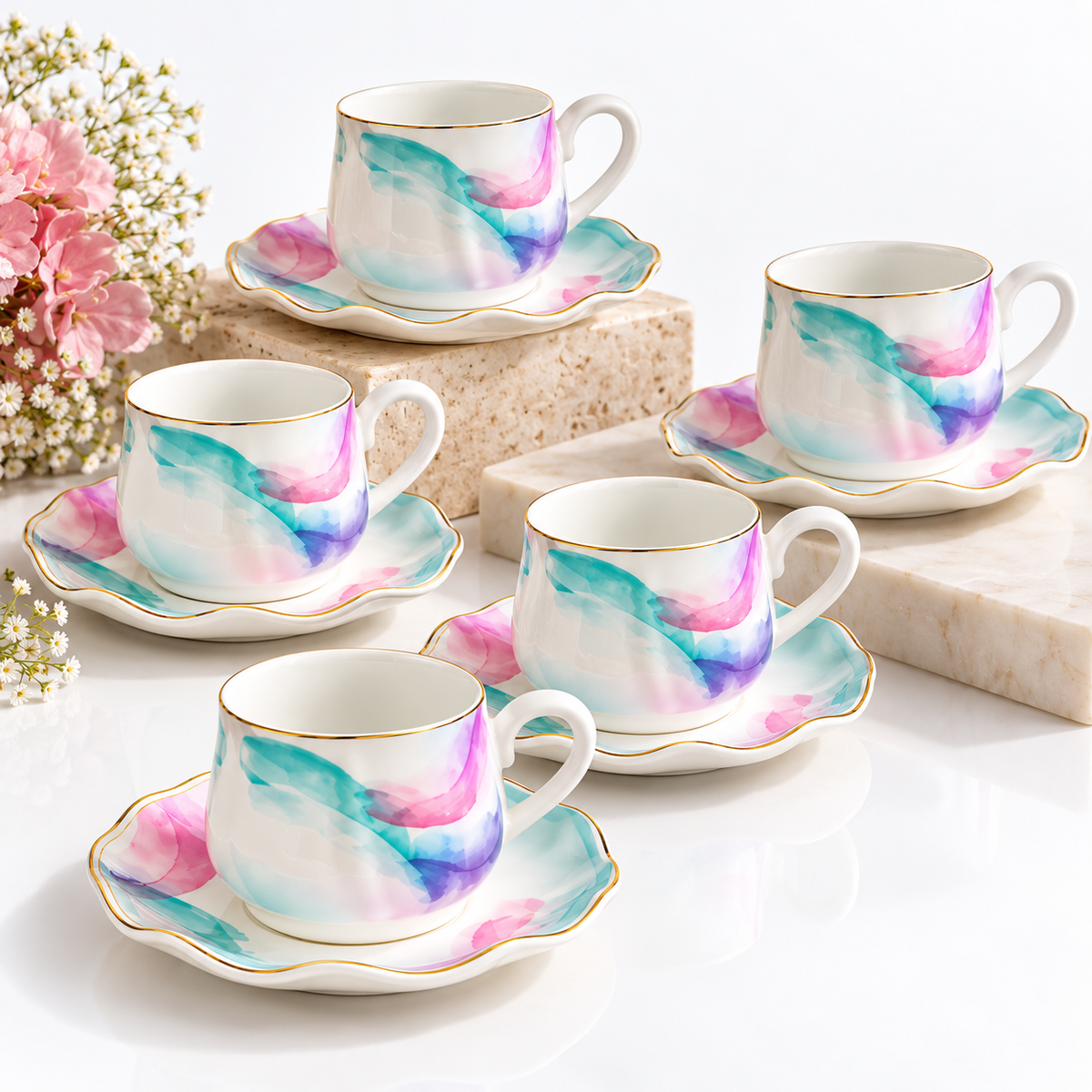 Aquarelle Espresso Set – 12 cups with saucers