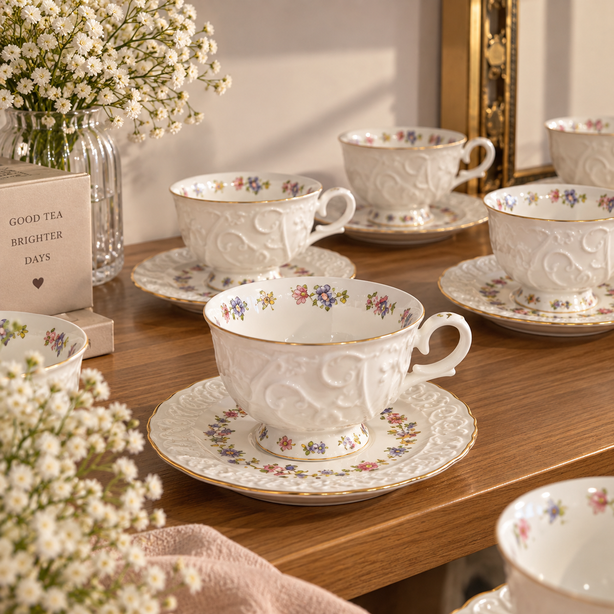 Floral Elegance Tea Cup Set – 12 Cups