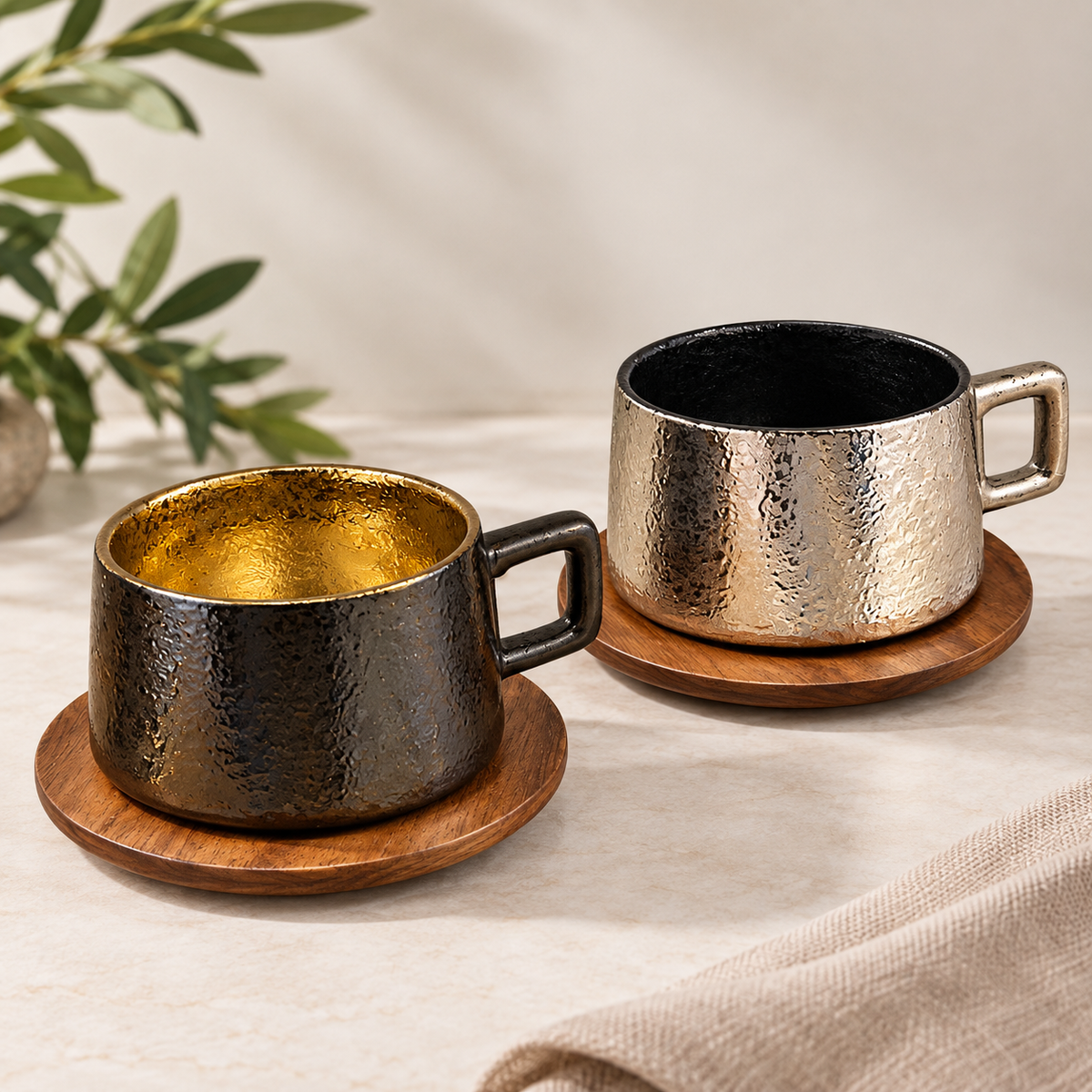 Luxe Hammered Coffee Cups – Set of 2