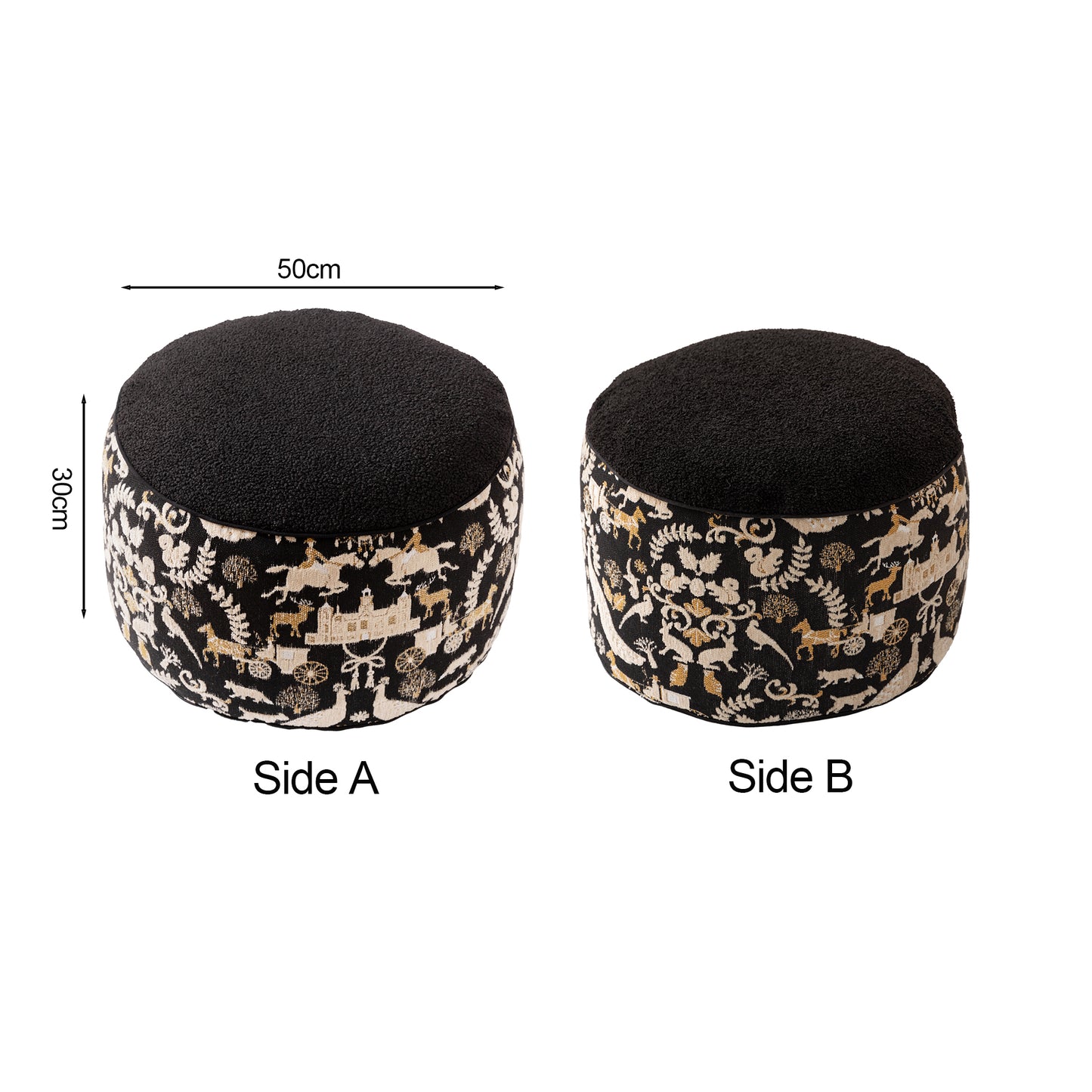 Jacquard Pouf Ottoman Black
