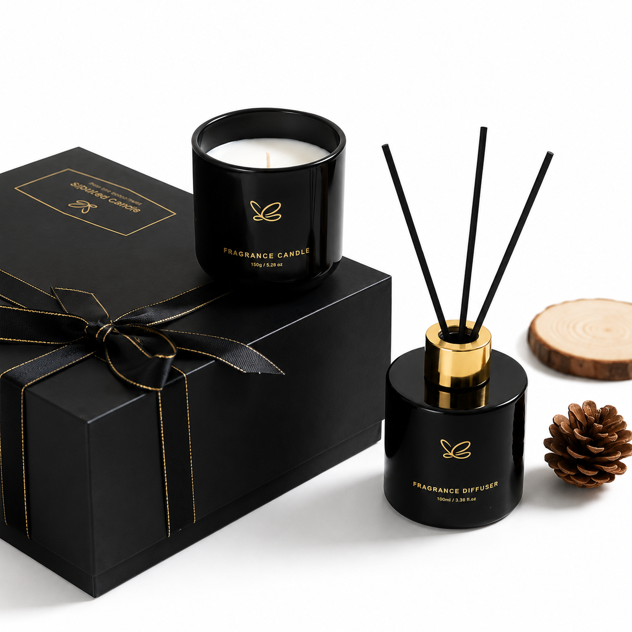 Home Fragrance Set: Reed Diffuser & Candle (Black)