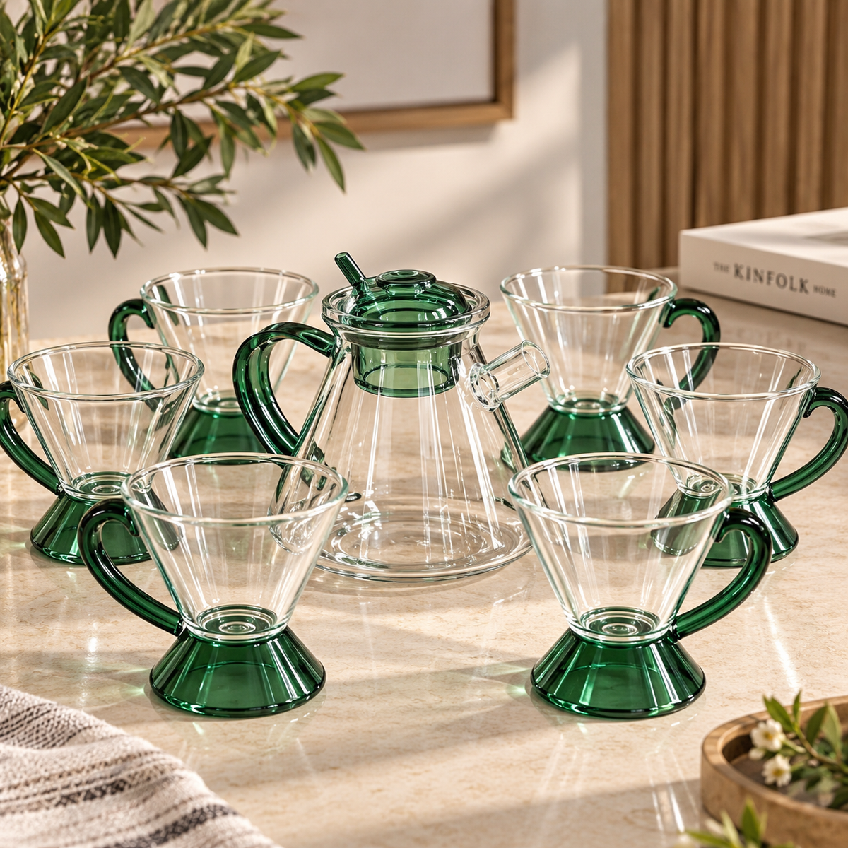 Emerald Glass Tea Set – 7 Pieces