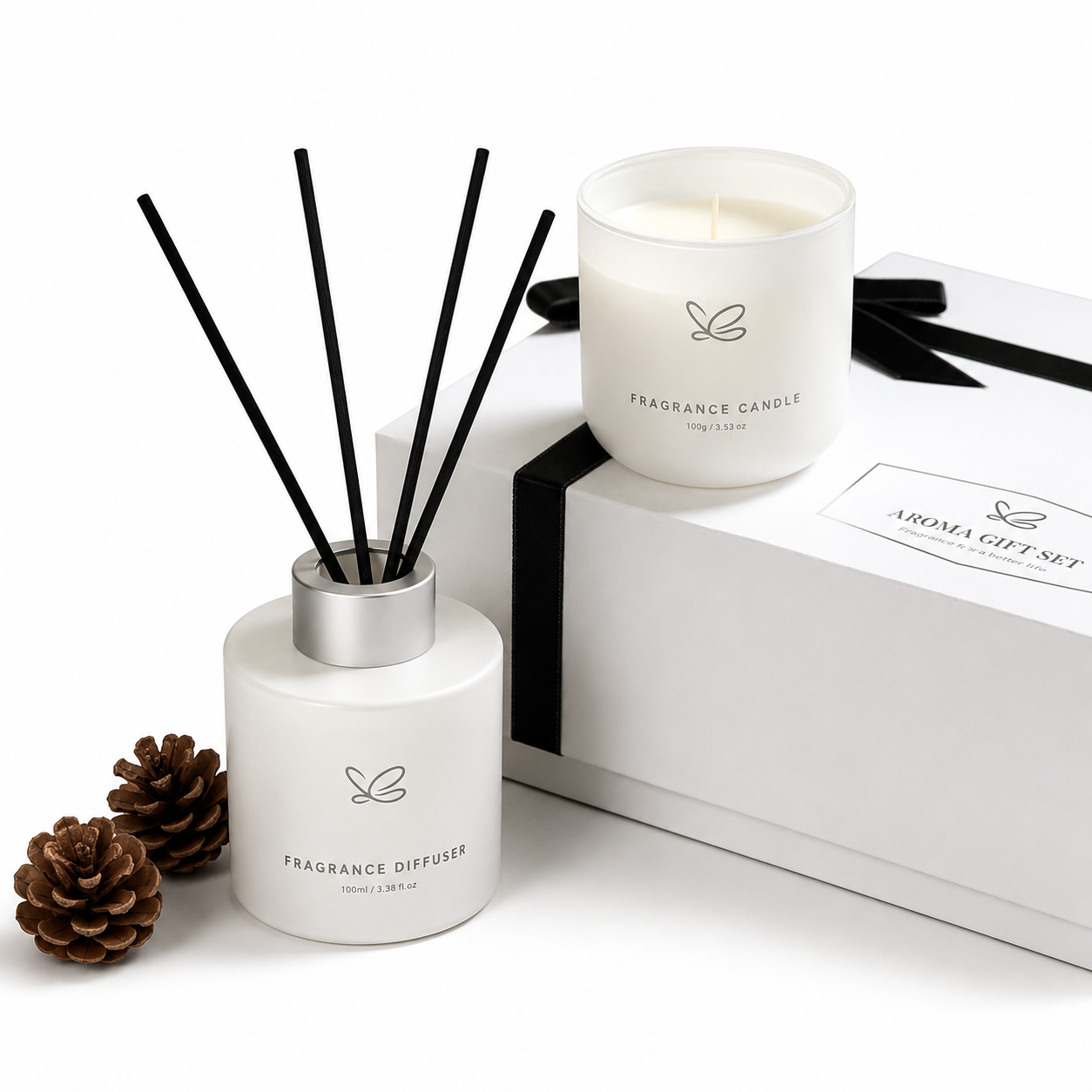 Home Fragrance Set: Reed Diffuser & Candle (White)