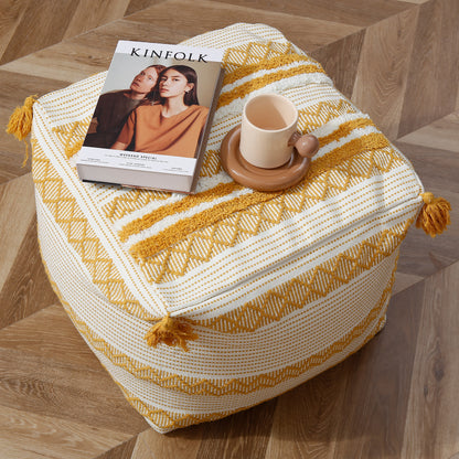 Boho Pouf Ottoman Mustard (45x45x40 cm)