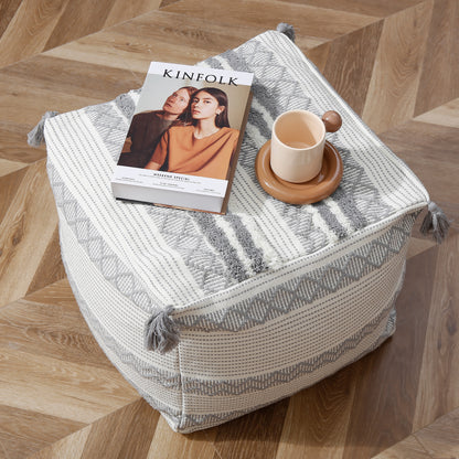 Boho Pouf Ottoman Grey (45x45x40 cm)