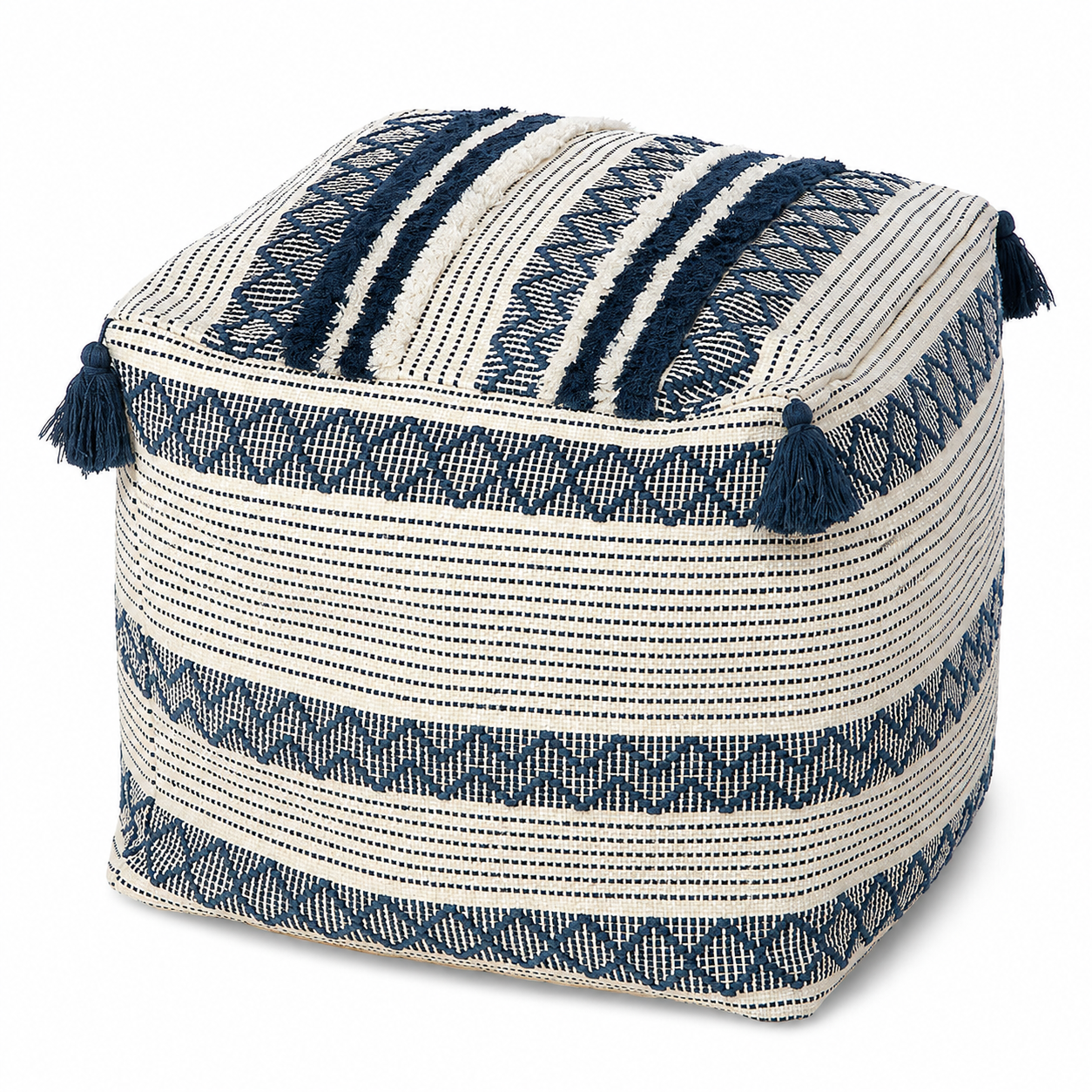 Boho Pouf Ottoman Blue (45x45x40 cm)