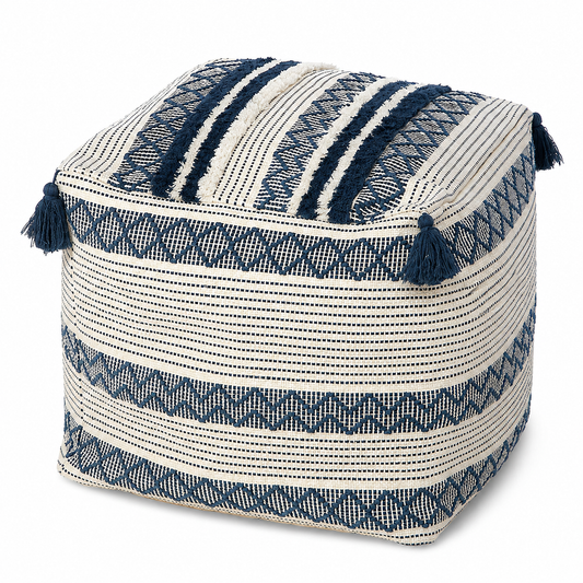 Boho Pouf Ottoman Blue (45x45x40 cm)