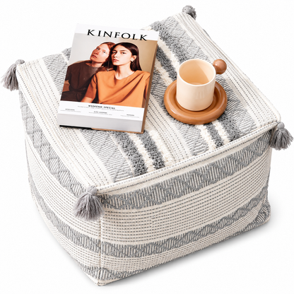 Boho Pouf Ottoman Grey (45x45x40 cm)