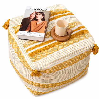 Boho Pouf Ottoman Mustard (45x45x40 cm)