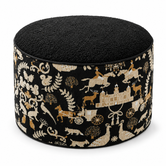 Jacquard Pouf Ottoman Black (50 cm Diameter)