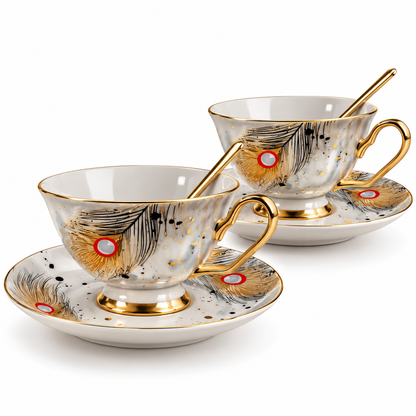 Peony Elegance Tea Cup & Saucer Set – Set of 2