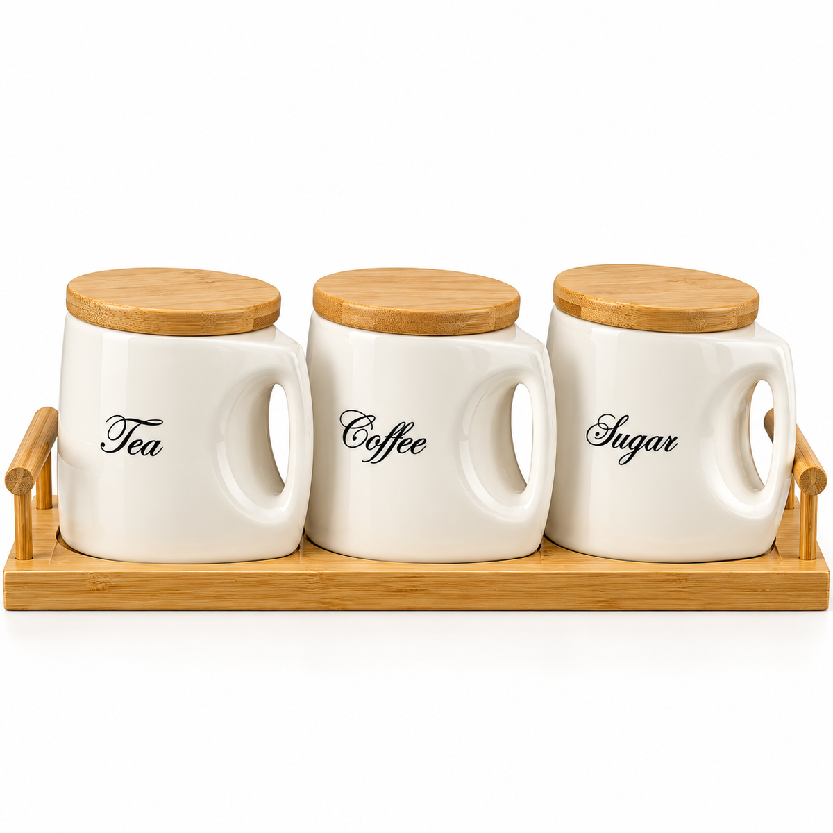 Bamboo & Ceramic Tea, Sugar, Coffee Set