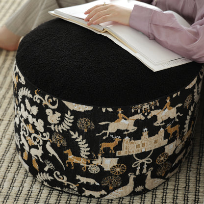 Jacquard Pouf Ottoman Black (50 cm Diameter)