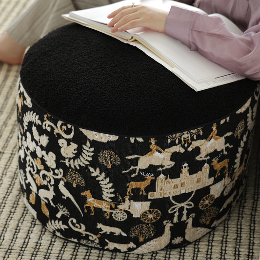 Jacquard Pouf Ottoman Black