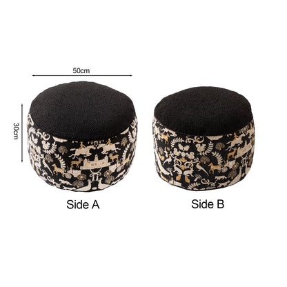 Jacquard Pouf Ottoman Black (50 cm Diameter)