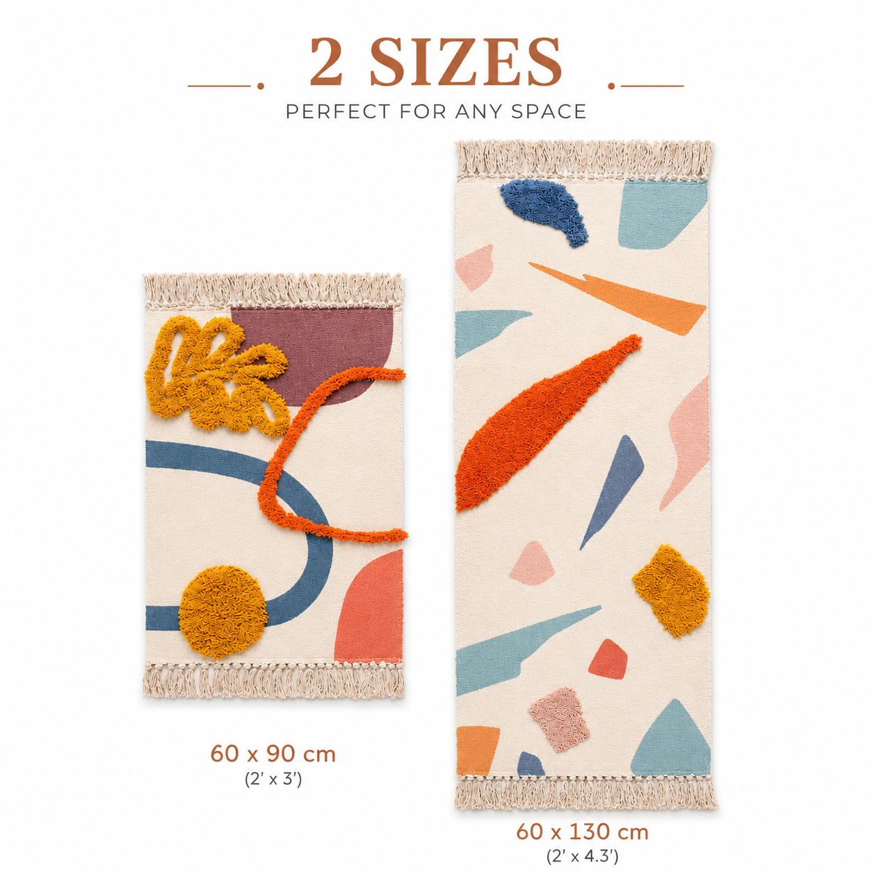 Set of 2 Tufted Printed Area Rugs (Beige Multicolor)
