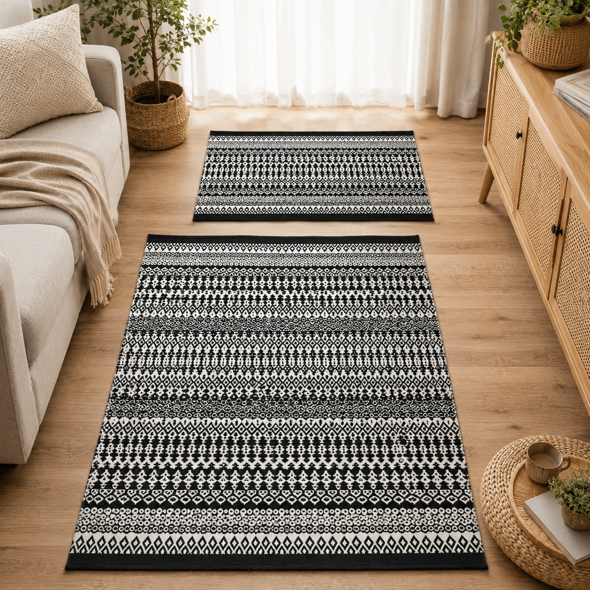 Tufted Printed Area Rug Black (Geometric)