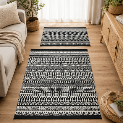 Tufted Printed Area Rug Black (Geometric)